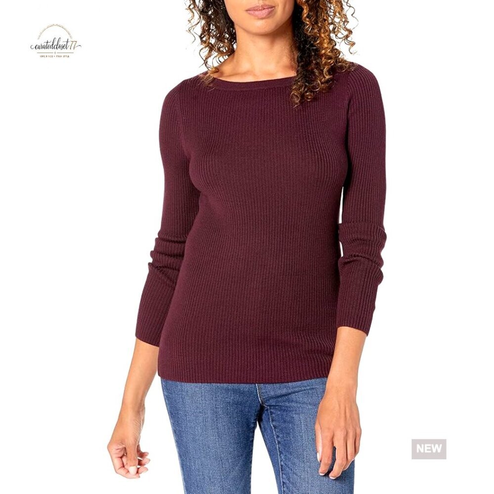 Lightweight Ribbed Long-Sleeve Boat Neck Slim-Fit Sweater Pullover